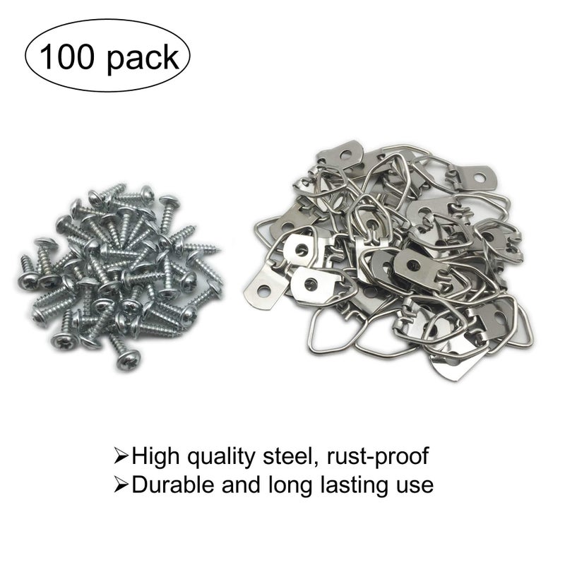 EesTeck 100 Pack Small D-Ring Steel Picture Hangers with Screws Picture Frames Picture Hang Solutions, for Hanging Clock Paintings Artwork Picture Frame Hook Photos - Image 2